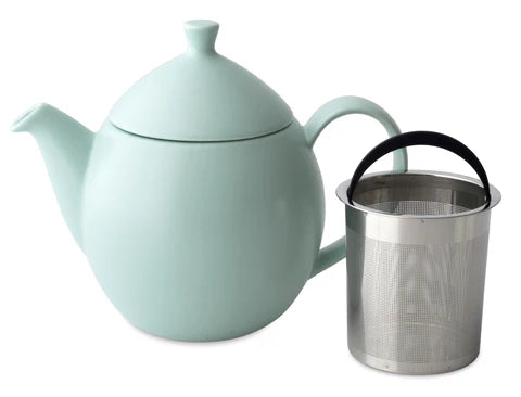 Dew Teapot with Basket Infuser 14oz.- 3 colors- Minty Aqua, Lemongrass, Cotton