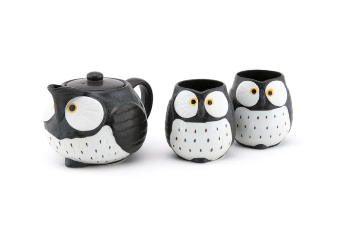 Owl Teapot with Cups- Black