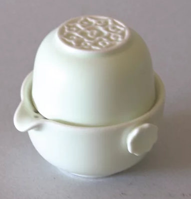 One Tea Cup & Pot, Flower Motif, Pale Green