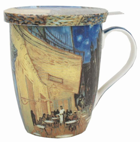 Van Gogh Cafe Terrace at Night Tea Mug w/ Infuser & Lid