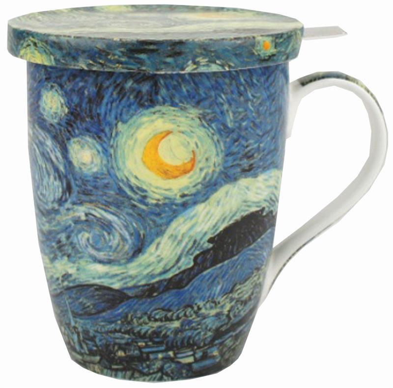 Van Gogh Starry Night Tea Mug with Infuser and Lid