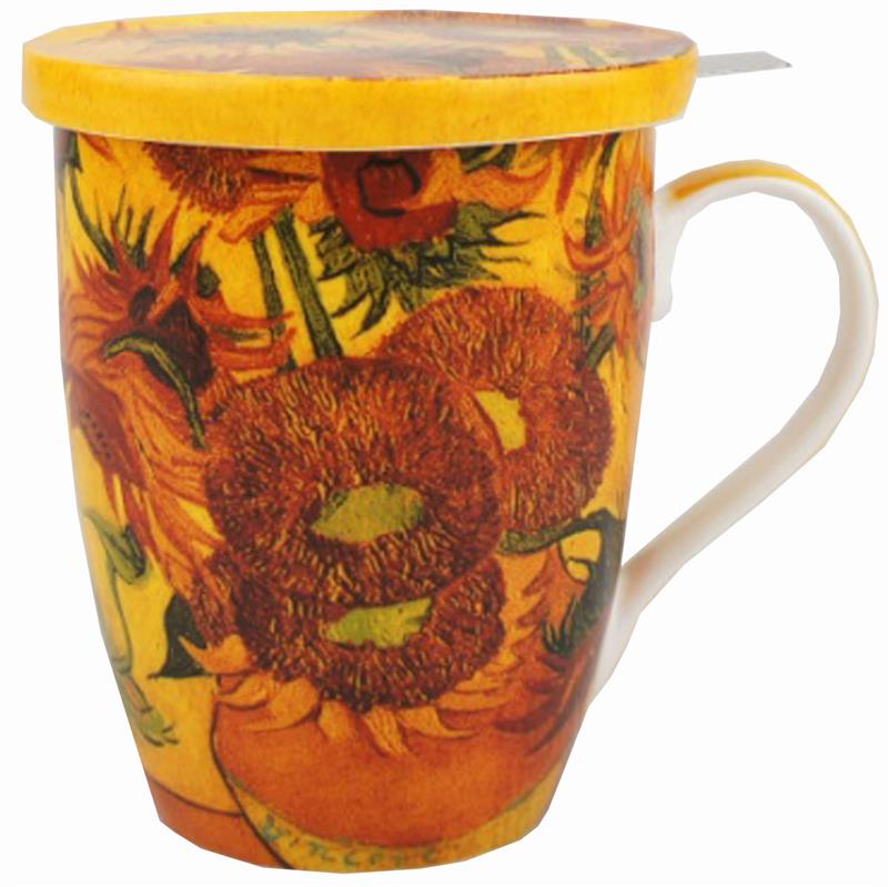Van Gogh Sunflowers Tea Mug with Infuser and Lid