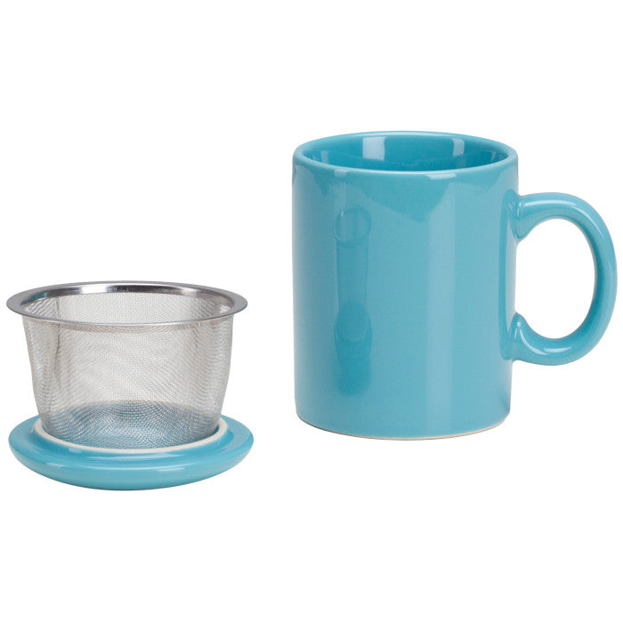 Infuser Mug with Lid - 11 oz Turquoise, Black Tea Infuser